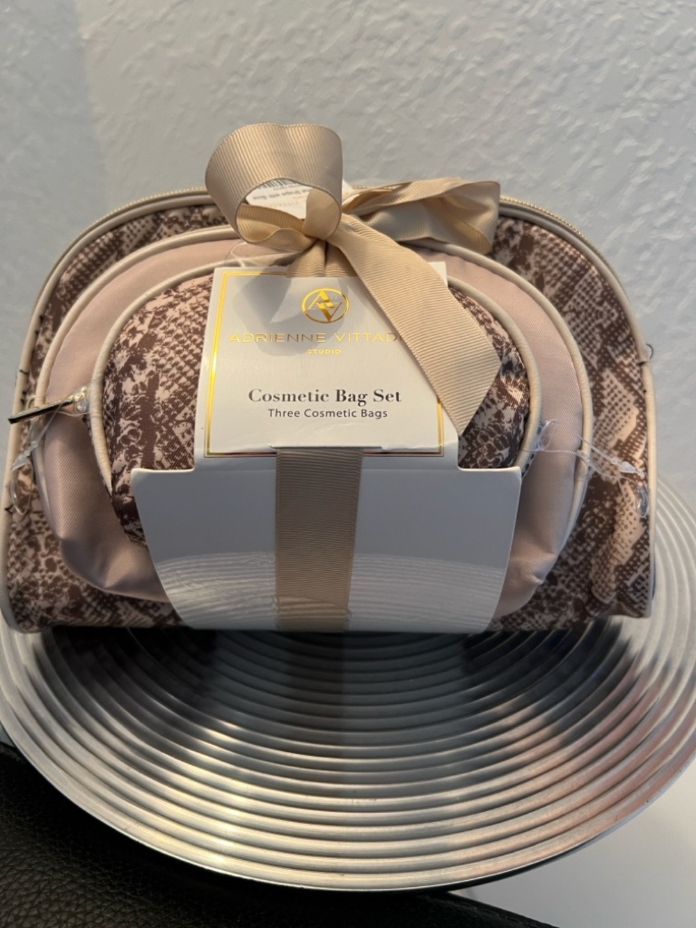 Adrienne Vittadini Pink Snake Print Cosmetic Bag Set